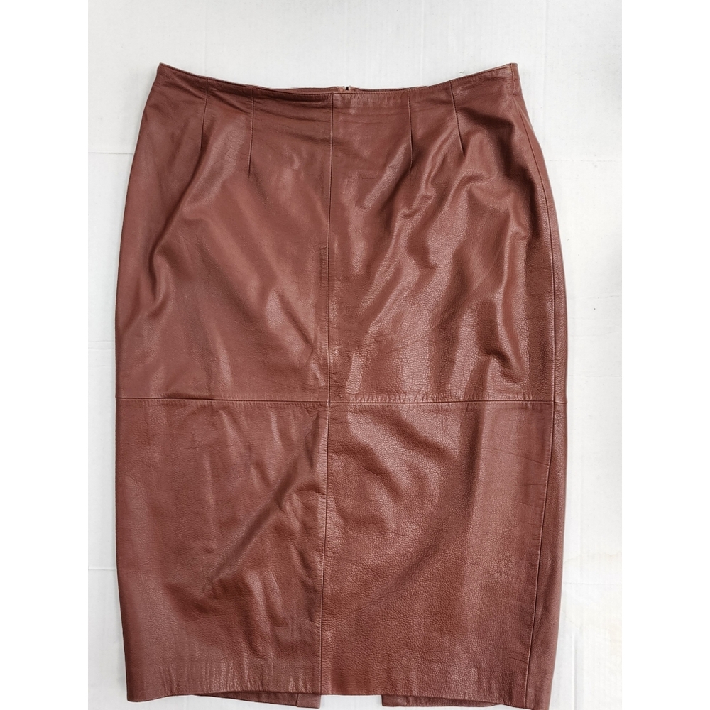 Spiegal Cognac Brown Real Leather Straight Maxi Skirt - Picture 17 of 17